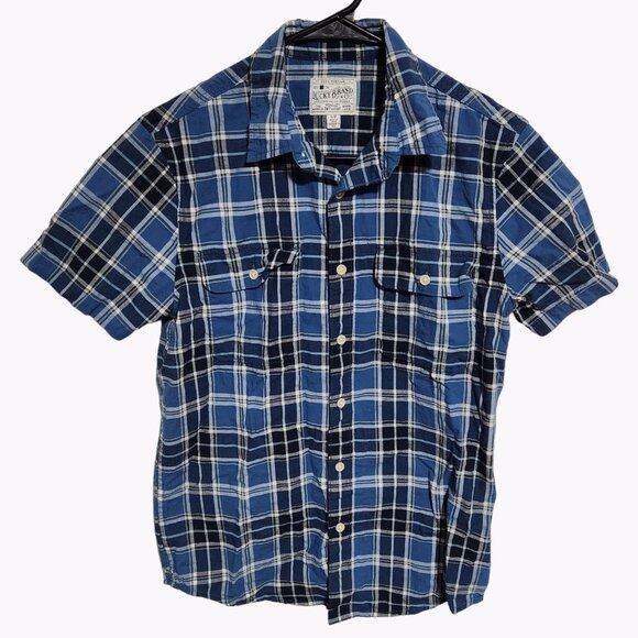 Lucky Brand Button Front Shirt Mens Size Small Blue Plaid Short Sleeve Top - Picture 1 of 3